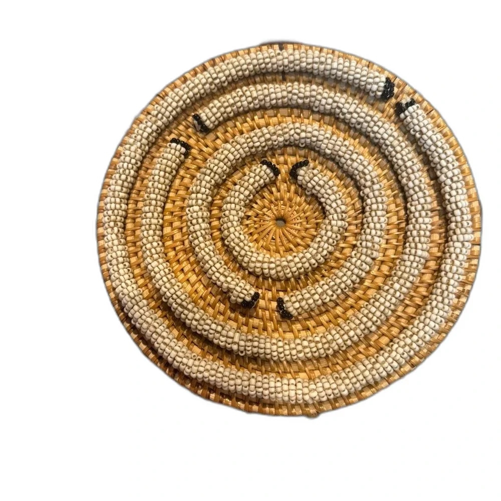 MadebyWave Viktoria Bakir Round Rattan Seed Bead Leather Resort Shoulder Bag